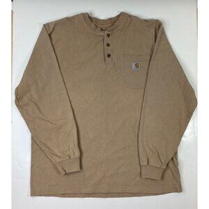 Carhartt Mens Brown Original FIt Long Sleeve Henley Shirt Size Large